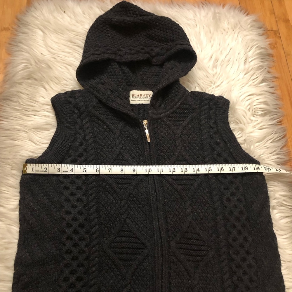 Blarney Woollen Mills Ireland Merino Black Hooded Zip Up Knit Sweater Vest M - Picture 11 of 12